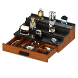 Garvee Wooden Cologne Organizer for Men, 3 Tier Elevated Display Shelf with Drawer Storage, Solid Wood, Elegant Brown