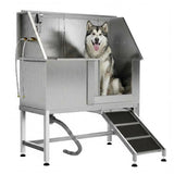Garvee 50" Stainless Steel Heavy Duty Dog Washing Station With Non-Slip Ramps For Large Medium Small Dogs, Professional Grooming Tub, Silver