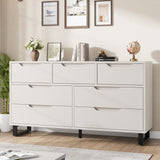 Garvee 7 Drawer Dresser for Bedroom, Freestanding Horizontal Storage Chest, 55" Wide, White, Versatile Design - White