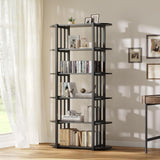 Garvee 6-Tier Vintage Industrial Style Bookshelf, Freestanding Storage Organizer for Home Office, Bedroom, Living Room, Spacious, Durable, Stylish - Black