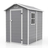 Garvee 4x6 FT Outdoor Storage Shed with Floor, Plastic Resin Garden Shed, Patio Backyard, Lockable Door, Window, Sloping Roof, Gray