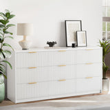 Garvee Fluted Wood Dresser 9 Drawer White Modern Solid Wood TV Stand for Bedroom Living Room Hallway Nursery - White