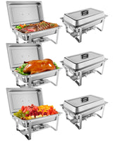 Garvee Chafing Dish Buffet Set 6 pack 8QT Stainless Steel Foldable Legs for Kitchen Party Banquet Dining - Silver