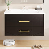 Garvee 30" Bathroom Vanity with Sink, Floating Bathroom Vanity, Ceramic Basin, 2 Large Storage Drawers, Black, Modern Wall Mounted - Black