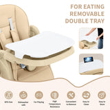 Garvee Foldable High Chair for Babies & Toddlers, PU Leather, Adjustable Backrest, Footrest, Seat Height, Champagne - Champagne