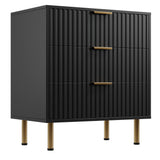 Garvee Brooklyn 3 Drawer Dresser Oak Modern Farmhouse Bedroom Storage Organizer Tall Nightstand - Black