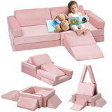 Garvee Modular Kids Sofa 12 Pieces Convertible Floor Sofa Pepita Fabric Creative Playroom Furniture Green - Pink