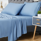 Garvee Bamboo Sheets Set Queen Size, Bamboo Cooling Bed Sheets Deep Pocket, Silky Soft and Breathable, 4 Piece 1 Fitted Sheet with 16 Inches, 1 Flat Sheet, 2 Pillowcases（Blue, Queen） - Blue