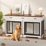 Garvee XL Dog Crate Furniture for 2 Dogs Heavy Duty Double Dog Crates Indoor TV Stand 70.9"L*23.6"W*38.58"H Washed White & Walnut