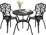 Garvee 3 Piece Outdoor Bistro Set Cast Aluminum Patio Table and Chairs with Umbrella Hole for Balcony Porch Backyard Black