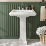 Garvee 26" x 20" White Ceramic Pedestal Sink With Overflow For Bathroom Vanity, 3 Pre-Drilled Holes For 8 in Faucets, Spacious Deep Basin, Modern Rectangular Design