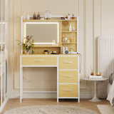 Garvee Vanity Desk with Square Mirror Makeup Vanity Table with Shelves 35.4in White - Natural