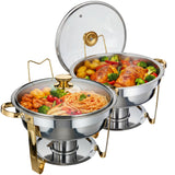 Garvee 2 Pack 5QT Chafing Dish Set, Round Stainless Steel Buffet Food Warmers for Catering Events, Gold and Silver
