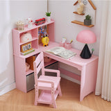Garvee Kids Corner Desk And Chair Set, L Shape Kids Study Table With Storage Cabinets, Bulletin Board, Cloth Drawers, Pink, For Ages 3-10 - Pink