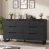 Garvee 7 Drawer Dresser for Bedroom, Freestanding Wooden Chest with Storage, 55" Wide, Black, Versatile and Sturdy - Black