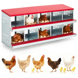 Garvee 10 Compartment Chicken Nesting Box Heavy Duty Galvanized Steel Rustproof Red 62.99"x18.9"x27.95" - Red