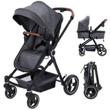 Garvee Convertible Baby Stroller High Landscape Infant Stroller Bassinet Mode Pram Adjustable Foldable Aluminum Alloy Dark Gray - Dark Gray