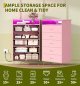 Garvee 5-Drawer Tall Dresser Modern Wood Chest With Silent Closing Slides Water-Resistant White Storage Organizer For Bedroom Hallway Closet Pink - Pink