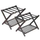 Garvee Bamboo Luggage Rack Folding Suitcase Stand with Storage Shelf Nylon Straps for Bedrooms Living Rooms Hotels Brown
