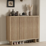 Garvee 46 Inch Shoe Cabinet with Fluted Door, 5-Tier Storage, Adjustable Shelves, Rustic Wood Entryway Bench, Hallway - Wood