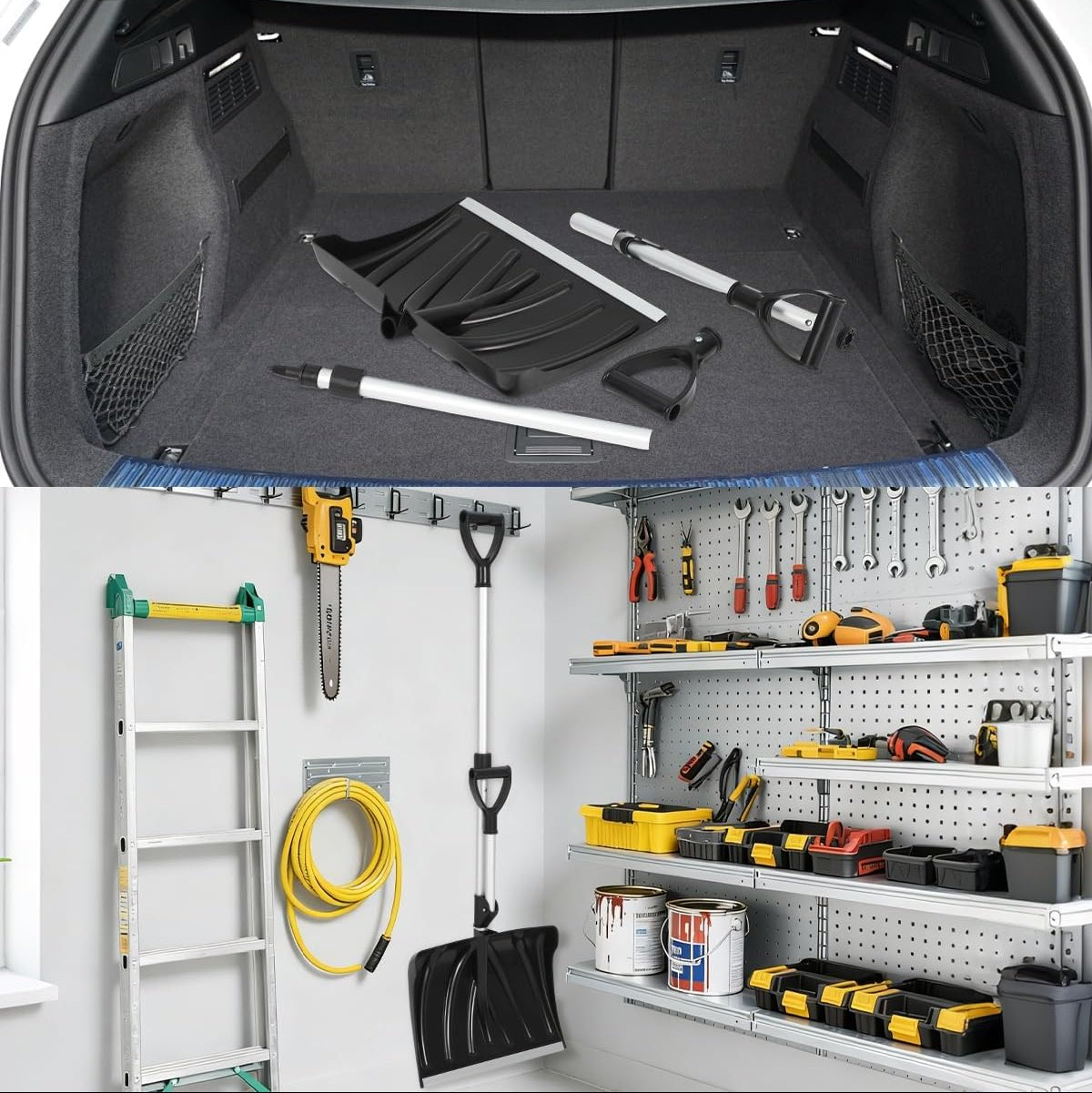 Garvee Ergonomic Dual D-Ring Snow Shovel – 18" Wide Blade with Aluminum Edge – Lightweight Snow Removal Tool for Driveway, Walkway, Car, Yard – Black Shovel with Silver Rod