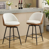 Garvee Counter Height Bar Stools Set of 2 26 Inch Swivel Barstools With Back Metal Legs Kitchen Counter Brown PU Leather Beige Linen - Brown+Beige