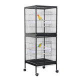 Garvee 55" Large Parrot Bird Cage with Wooden Perches, Double Stackable Metal Cage for Indoor Use, Multi Door Design, Black