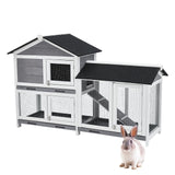 Garvee Gravee Two Floors 62" Wooden Outdoor Indoor Roof Waterproof Bunny Hutch Rabbit Cage Guinea Pig Coop PET House for Small to Medium Animals with Stairs and Cleaning Tray PET537