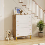 Garvee Farmhouse 5 Drawers Dresser Pine White for Bedroom Living Room Hallway 44in Tall Rustic Wood Chest