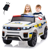 Garvee Ride - P Series: 12V Kids Ride On Police Car SUV Battery Operated Ride On Toy Toddlers Electric Cars with 2.4G Remote Control, LED Flashing Light, Megaphone, Spring Suspension, Handle, Music, White - White