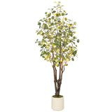 Garvee Artificial Eucalyptus Tree Indoor 150cm with 50 LED Lights, Adjustable Branches, Realistic PVC Leaves, White Pot, Indoor Outdoor Decor