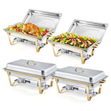 Garvee Chafing Dish Buffet Set 4 Pack 8 Qt Stainless Steel Rectangular Food Warmer Silver for Parties Weddings Banquets - Gold