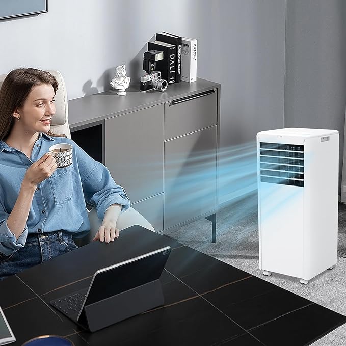 Garvee 8,000 BTUs Portable Air Conditioner Whisper-Quiet Sleep Mode, Fast Cooling, Easy Mobility with 360° Casters, and Simple Installation for Rooms up to 350 sq.ft