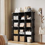 Garvee 12-Cube Storage Organizer Modular Stackable Shelving Unit with Anti-Tip Kit for Bedroom Closet Kids Room Black - Black
