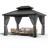 Garvee 10x12 ft Hardtop Gazebo, Outdoor Heavy Duty Galvanized Aluminum Frame, Double Roof Pavilion, Grey - Gray