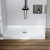 Garvee 48" x 32" Non-Slip SMC Shower Pan with Center Drain & 304 Stainless Steel Square Drain Cover - Single Threshold Shower Tray Kit for Easy Installation - White