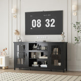 Garvee TV Stand for 65 Inch TVs Entertainment Center with Storage Cabinets Modern Media Console Table Wood Design Black 59x13.8x31.6 Inch - Black