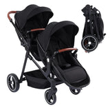 Garvee Tandem Stroller Double Bassinet Stroller for Newborn and Toddler Twins Reversible Seat Adjustable Canopy One-Hand Fold Large Storage Basket