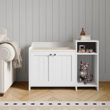 Garvee Cat Litter Box Enclosure With Storage Shelve And Wooden Barn Door, Indoor Cat House, White, Fits Most Litter Boxes - White 2