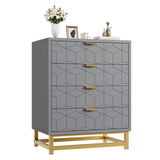 Garvee Grey Wooden Dresser 4 Drawer With Gold Handles For Bedroom Hallway Entryway 23.6in x 15.8in x 34.5in - Grey