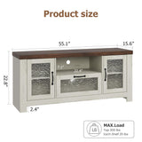 Garvee TV Stand for 55 Inch TVs with Water Ripple Acrylic Door & Adjustable Shelves, Living Room TV Console, 55 Inch, White - Rustic White + Brown