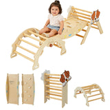 Garvee Foldable Pikler Triangle Climbing Set 7-in-1 Indoor Playground Jungle Gym Toddler Wooden Climbing Toy with Arch Ramp Ladder Gift for Boys Girls - Brown