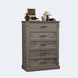 Garvee Farmhouse 5 Drawer Dresser with Metal Handles for Bedroom, Living Room, Hallway, 28in Grey Rustic Wooden Chest - Grey