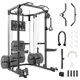Garvee Power Cage Multi-Function Squat Rack with Dual Independent Pulley System 2000 LB Capacity Adjustable Cable Crossover System Black - Black + Black