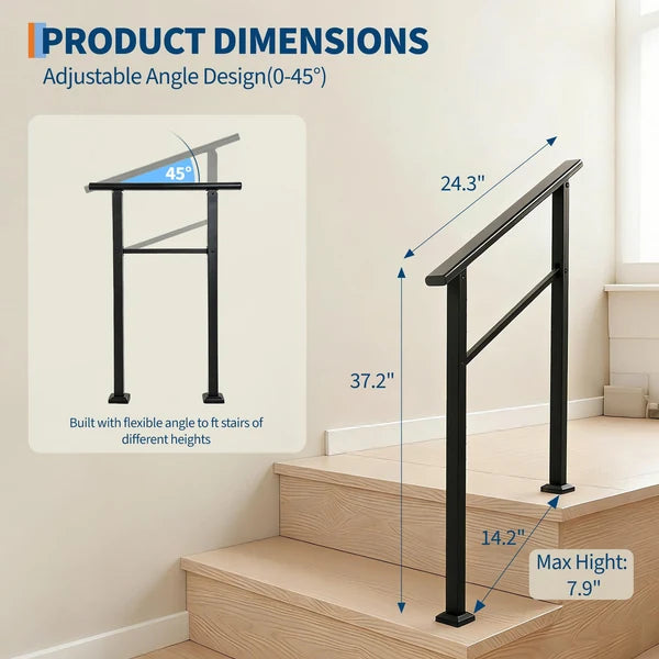 Garvee Outdoor Stair Handrail Set for 2 Steps, Aluminum & Iron Posts, Weatherproof Black Finish, Easy Mounting for Entrance Balcony Garden