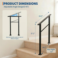 Garvee Outdoor Stair Handrail Set for 2 Steps, Aluminum & Iron Posts, Weatherproof Black Finish, Easy Mounting for Entrance Balcony Garden