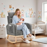 Garvee Rocking Chair Nursery Modern Upholstered Glider Rocker Side Pocket High Backrest Padded Seat Accent Armchair Living Room Nursery Bedroom Lambswool Fabric - Dark Gray