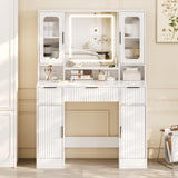 Garvee Vanity Desk with Mirror and Light, Modern Makeup Dressing Table for Bedroom, White, Adjustable 3 Colors Light, Multiple Storage Cabinets and Drawers - White