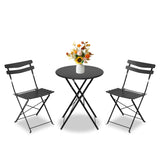 Garvee 3 Piece Patio Bistro Set Folding Metal Outdoor Furniture For Balcony Yard Garden Black - Black