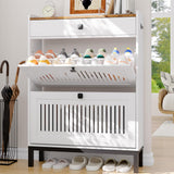 Garvee 2-Door Flip Front Shoe Cabinet with Adjustable Shelves for Entryway Hallway Living Room, 31.4"W x 43.4"H, White - White & Rustic
